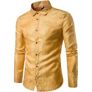 Allthemen Heren Borduurpatroon Overhemd met Omgeslagen Kraag - Lange Mouwen Overhemd - S