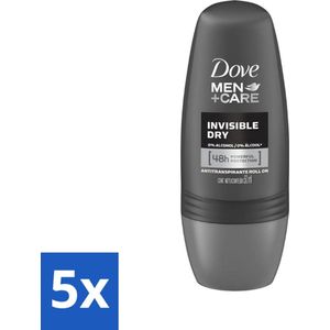 5 x Dove - Deodorant - Roll-on Men Care Invisible Dry - Voor een droge huid - 50 ml - Dove Men+Care Invisible Dry - Deodorant Roll-on - Anti-transpirant - Droge Huid - Witte Strepen