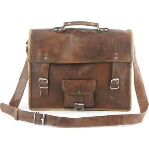 Laptoptas 15,4 inch “Toledo” - Messengertas - Bruin Echt Leer Businesstas - Unisex Vintage Design - - Handgemaakt - A4 formaat