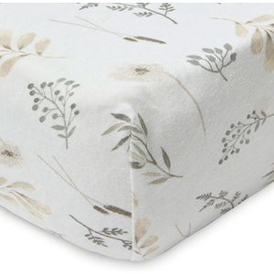 Jollein katoenen ledikant hoeslaken Wild Flowers 60x120cm wit/beige/grijs