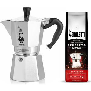 Bialetti Moka Express 2 kops + Bialetti Classico gemalen koffie 250gr