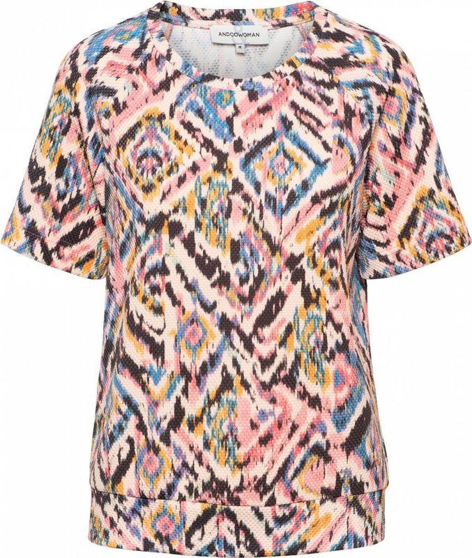 &co woman - MULTI IKAT PF - T-shirt - Flamingo - Korte Mouwen
