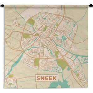 Wandkleed - Wanddoek - Plattegrond - Sneek - Vintage - 180x180 cm - Wandtapijt - Stadskaart