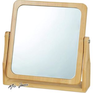Mrs. Jones Make-up Spiegel Vierkant HBD 27x265x7 cm Draaibaar Bamboe Frame Natuur .