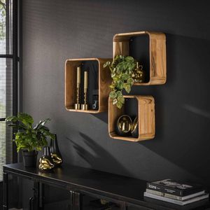 LifestyleFurn Wandplank Grover - Acaciahout - Set van 3 stuks