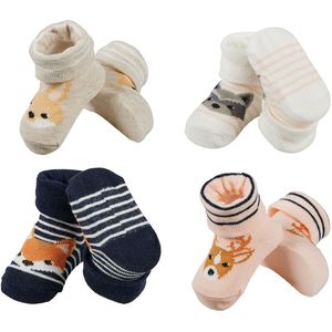 Baby newborn sokken 4 paar - Giftbox - 0/6 Maanden - Baby unisex sokjes - Kraamcadeau - Babyshower kado - eerste babysokjes - bosdieren