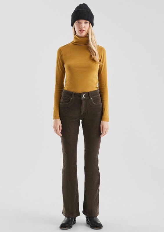 QS - Flared Broek - Donkerbruin - Regular Waist