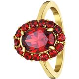 Lucardi Dames Stalen goldplated vintage ring met bloem rode zirkonia - Ring - Staal - Goudkleurig - 17 / 53 mm