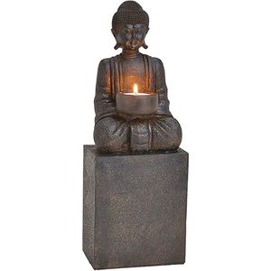 Boeddha - Buddha - Waxinelichthouder - Waxinelicht - Waxinelichthouder Buddha uit poly, zwart