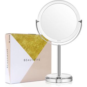 Make-upspiegel, make-upspiegel, spiegel, cosmetica, vergrotende spiegel met 1 x / 10 x vergroting, 360 graden zichtbaar, tafelspiegel voor make-up, zilver