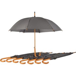 Set van 8 Grijze Opvouwbare Paraplu's met Houten Handvat - Voor Heren en Dames| 98cm Diameter | Windproof & Automatisch