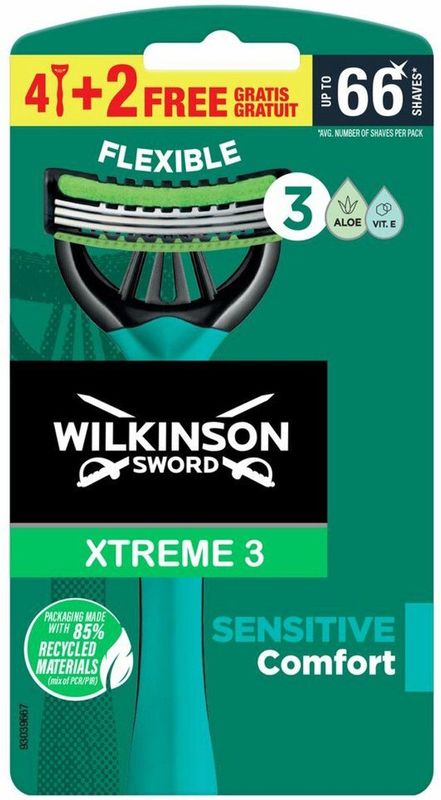 Wilkinson Sword - Xtreme 3 Sensitive - Wegwerpscheermesjes - 6 Stuks - Met Aloë Vera en Vitamine E
