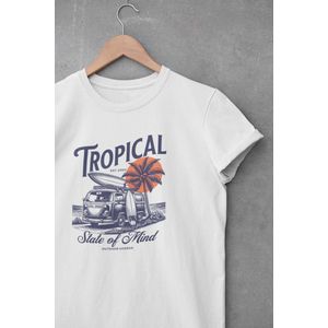 Shirt - Tropical state of mind - Outdoor Goeroe | Avontuur | Buitensport | Natuur | Wandelen | Mountainbike | Klimmen | Outdoor | Kamperen | Boulderen | Wit