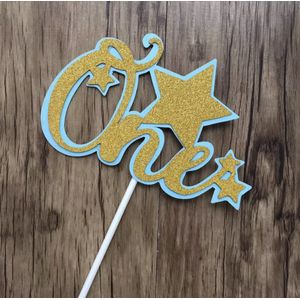 Taart Decoratie One - Taart Topper 1 jaar - Taart Versiering Blauw - Taarttopper Goud - Ster Taartdecoratie -  Topper