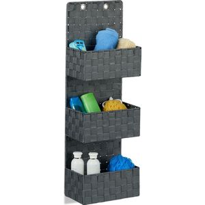 Relaxdays wandrek stof - deur organizer - opbergsysteem muur - 3 vakken - 4 liter - grijs