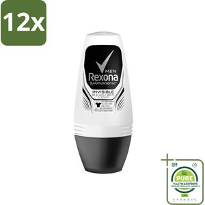 Rexona Men - Invisible On Black & White - Deo Roller - 50 ml - Voordeelverpakking - 12 stuks - Rexona deodorant - Deodorant voor mannen