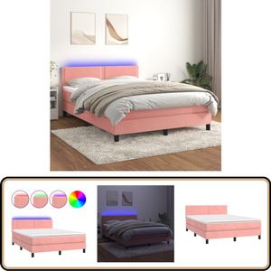 Boxspring met LED fluweel roze 140x200 cm Boxspring - Fluweel Bed - Rooskleurig Bed - Tweepersoonsbed - Adjustable Headboard