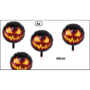 4x Folieballon Creepy Pumpkin dubbelzijdig (45 cm) - Halloween griezel horror creepy festival thema feest