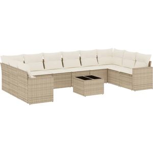 vidaXL - 11-delige - Tuinset - met - kussens - poly - rattan - beige