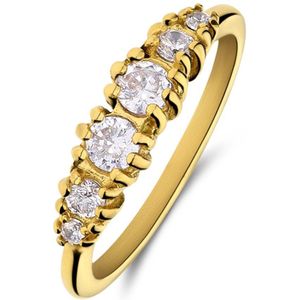 Lucardi Dames Stalen goldplated vintage ring met witte zirkonia - Ring - Staal - Goud - 19 / 60 mm