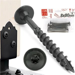 LUN FIX - Plaatschroef 8x80 - bevestiging van palen - ZWART - 6 stuks
