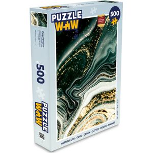Puzzel Marmerlook - Goud - Groen - Glitter - Design - Marmer print - Legpuzzel - Puzzel 500 stukjes
