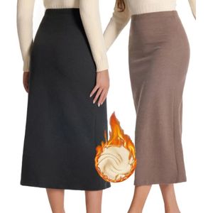 Prachtige sexy elegante corrigerende warme thermo gevoerde stretch halflange rok zwart maat XL