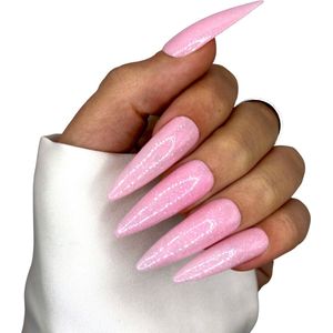 SD Press on Nails - No. 54 Pink Flamingo - Plaknagels met nagellijm - XL Stiletto - Roze Glitter - Set 20 Handgemaakte Nagels - Cosplay Assessoires - Extreme Nail Art - Cosplay - Nails at home