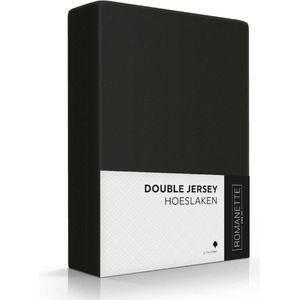 Romanette Hoeslaken Double Jersey Zwart 160/180/200 x 200/210/220 cm