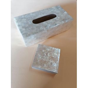 tissue box tissuehouder zakdoekhouder schelpendoos doos schelpen onderzetters
