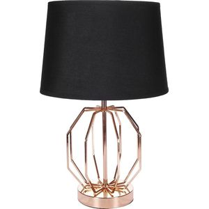 BRUBAKER Tafel- of bedlampje, vintage rasterpatroon, moderne tafellamp met metalen voet, 45 cm hoog, goud/zwart