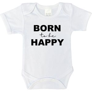 Romper - Born to be happy - maat: 86 - korte mouwen - kleur: wit - 1 stuks - rompertje - rompers - rompertjes - baby born - geschenk aankondiging - zwanger - geschenk - geschenk cadeau - cadeau - baby