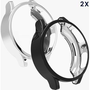 kwmobile 2x hoes geschikt voor Samsung Galaxy Watch 5 (44mm) hoesje - Cover van silicone - Hoesje voor activity tracker - In zwart / zilver