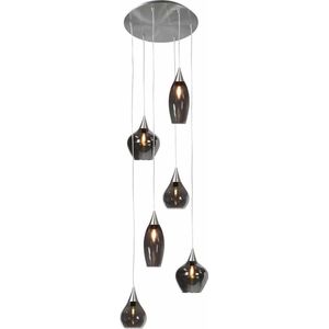 Moderne hanglamp Cambio | 6 lichts | smoke / zwart | glas / metaal | Ø 46 cm | in hoogte verstelbaar tot 190 cm | woonkamer / eetkamer | modern design