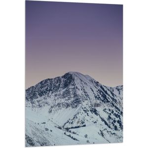 WallClassics - Vlag - Wit Besneeuwde Berg met Paarse Lucht - 80x120 cm Foto op Polyester Vlag