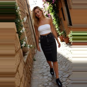 Trendyol - Midi-Denimrok - Zwart - Hoge Taille