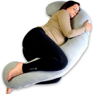 Zwangerschapskussens XXL J-vorm Voedingskussen Zijslaapkussen Lichaamskussen Body Pillow Afneembare Jersey Katoenen Hoes 155x80cm Lichtgrijs zwangerschapskussens
