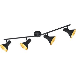 LED Plafondspot - Trion Nana - E14 Fitting - 4-lichts - Verstelbaar - Rond - Mat Zwart/Goud - Aluminium