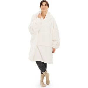 HOMELEVEL unisex hoodie van fleece - Cuddle hoodie voor dames en heren - Hoodie deken van bijzonder zachte, dikke fleece - Maat XL in crème