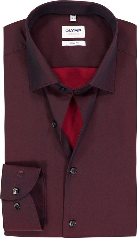 OLYMP - Level 5 - Overhemd - Bordeaux Rood - Strijkvriendelijk - Kent Kraag