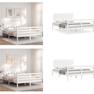 vidaXL Bedframe met hoofdbord massief hout wit 5 FT King Size - Bedframe - Bedframes - Bed - Tweepersoonsbed