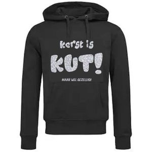 Hoodie met Capuchon en Kangoeroezak Unisex Volwassenen Lol - feestje - grappig - grappige tekst - Tekst - Vrijgezel - Vrijgezellenfeest - Kerst Kerstmis ""Kerst is KUT maar wel gezellig"" | Zilver GLITTER | maat M
