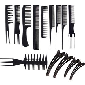 JGS ® Professionele Kapperskam Set met Diverse Haarclips voor Stylisten en Kappers, Zwart