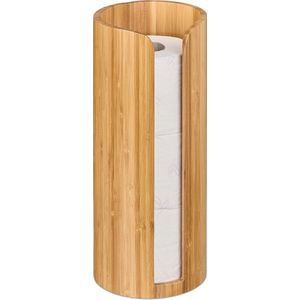 Relaxdays toiletrolhouder - ronde wc-rolhouder - zijwaartse opening - staand - bamboe