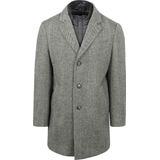 Suitable - Wol Pepita - Heren Mantel - Grijs - Slim-Fit