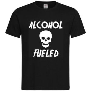 T-shirt Unisex Volwassenen Lol - Festival - carnaval - kermis - festival - vrijgezel - feestje - grappig - humor - Weekend - Wijn - Tekst ""Alcohol Fueled"" Op Voorkant | korte mouw | Zwart/wit | maat XXL