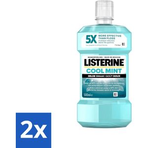 2 x Listerine - Mondwater - Cool Mint - Milde Smaak - 500 ml - Mondwater - Mondspoeling - Tandplak - Tandvlees - Alcoholvrij