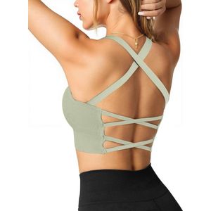 Dames Sportbeha zonder Beugel - Push-Up, Gevoerd, Cross Back Top voor Yoga en Fitness
