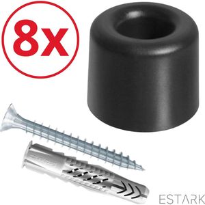 ESTARK® 8 x Deurstopper Grond - Deurstopper - Deur Stop - Inclusief Montagemateriaal - Deurbuffer - Deurstop Rond Zwart - Stootdop - 8 Stuks