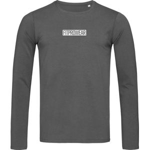 FitProWear Crewneck  / Shirt lange mouwen Heren  - Grijs - Maat XL -Slim Fit Shirt - Sweater - T-Shirt met lange mouwen - T-Shirt Slim Fit - Crewneck heren - Crewneck Slim-Fit
